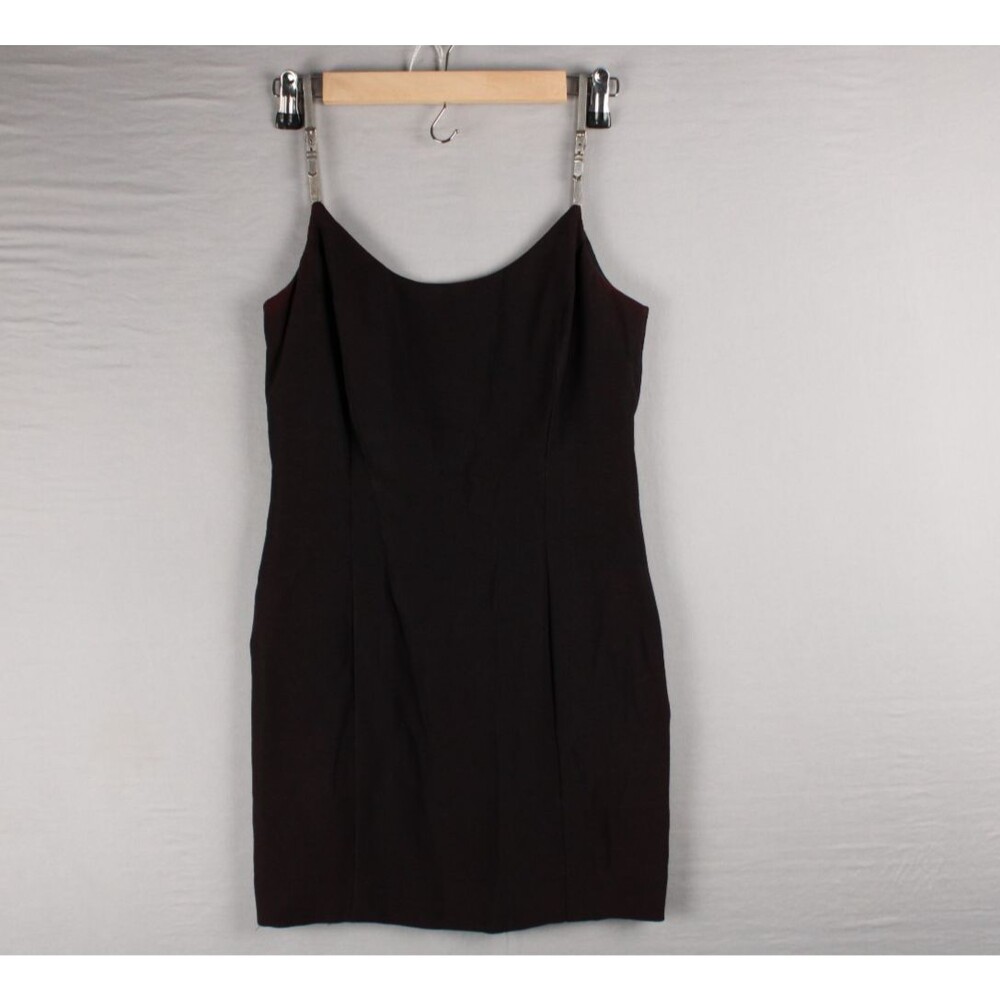 Vintage Donna Ricco New York Sleeveless Metal Straps Dress Black 12P Made In USA